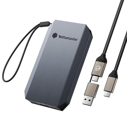 Yottamaster 1TB Externe SSD, USB 3.2 Gen 2x2 2000MB/s Portable SSD 2-in-1 USB-C/A Kabel & Trageschlaufe unterstützt 4K ProRes HDR Kompatibel mit iPhone 16/15 Pro Max, Smartphone, Tablet, Laptop von Yottamaster