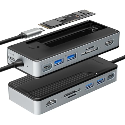 Yottamaster Docking Station USB C mit M.2 NVMe SSD Gehäuse, 8 in 1 USB C HUB Adapter mit 10Gbps USB 3.2 Gen2, 4K@60Hz HDMI, Type C,100W PD, SD/TF Card Reader, Unterstützt 8TB SSD for Windows, Mac von Yottamaster