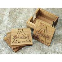 Set Von Vier Personalisierten Gravierten Untersetzern, Hochzeitsgeschenk, Personalisierte Untersetzer, Monogramm Untersetzer von YouCanMAKEitPERSONAL