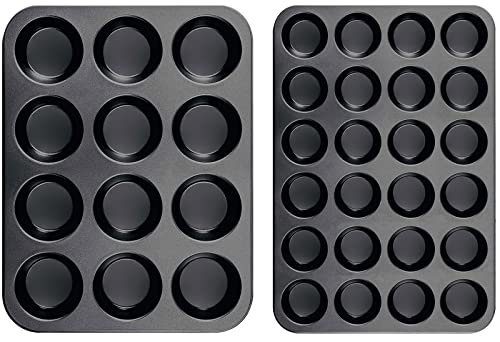 YouJaBz Muffinform Silikon Backform Mini Muffinform für 24 Muffins und Regular 12 Muffins, 2er-Pack Muffin Backblech klein 38 x 27 cm, Cupcake Formen Antihaftbeschichtet von YouJaBz