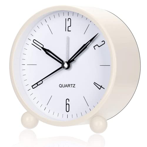 YouJabz Wecker Analog Ohne Ticken mit Nachtlicht,Modischer Runder Metall Nachttisch Wecker Laut für Tiefschläfer, Batteriebetrieben, Zurück zur Schule, Kind Schüler Geschenk(Weiß) von YouJabz