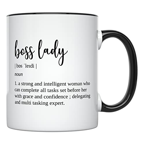 YouNique Designs Boss Lady Tasse für Frauen, 325 ml, Boss Babe Kaffeetasse, Boss Lady Mug, Boss Appreciation, Boss Birthday, Best Boss Mug (schwarzer Griff) von YouNique Designs