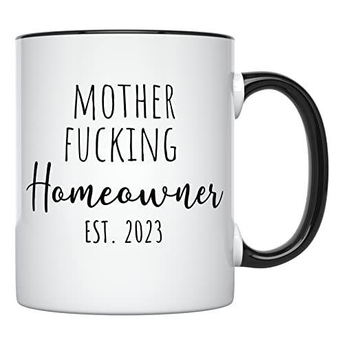 YouNique Designs Hauseinweihungsbecher für neues Zuhause, 325 ml, Einweihungsbecher für Frauen und Männer, Heimbesitzer-Tasse, erste Zeit Hauskäufer Kaffeetasse (schwarzer Griff) von YouNique Designs