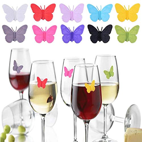 YouU 10 Stück Partygläser-Markern, lustige Silikon-Weinglas-Marker, Charming Butterly Win Glas-Marker, Aufkleber für Weinverkostung von YouU