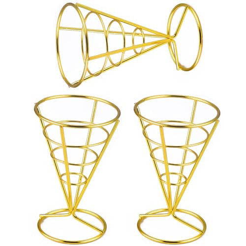 YouXiaor Edelstahl Pommes Ständer, 3Stück Kegelform Pommes Frites Halter Pommeshalter Edelstahl Pommestütenhalter Pommestüten Halter Französische Pommes Stehen Korb Spitztüten-Ständer für Pommes von YouXiaor