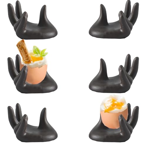 YouXiaor Eierbecher, 6PCS Lustig Eierbecher Eierbecher Schwarz Porzellan Eierständer Keramik-Eierbecher Eierhalter Eierschale Frühstück Eierhalter Set Egg Cup für Rohes Gekochtes Eier Brunc von YouXiaor