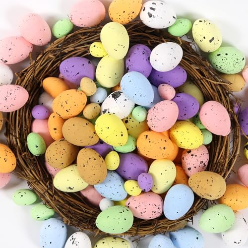 YouYuer Styroporeier Bunt,100PCS Schaum Ostereier Mini Styropor Osterdeko Ostereier Künstlich Kunststoffeier für Ostern Dekorationen Tisch Ornamente Schaufensterdeko von YouYuer