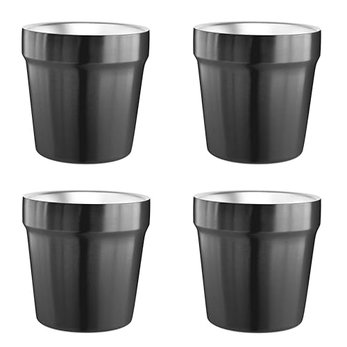Doppelwandige Tassen(4er Set) Stapelbar, Kaffeetasse/Teetasse/Chillen Biergläser, Edelstahl Becher Ideal für Reisen, Outdoor, Camping, und Täglicher Gebrauch, 6Unze(175 ml) (Schwarz) von Youda