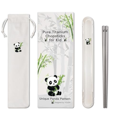 Titan-Essstäbchen für Kinder & Camping - Panda-Design Geschenkset mit Reiseetui & Tragetasche - Leicht & unzerbrechlich - Ideal für Outdoor, Picknick & Zuhause(1 Paar mit Tragetasche) von Youda