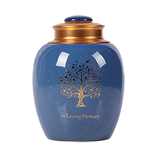Youdear Memorials Baum des Lebens Urnen für menschliche Asche – Einäscherungsurnen Erwachsene – Keramik – Blau – Muster: Baum des Lebens – Urne von Youdear Memorials