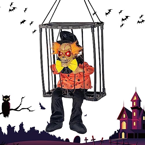 Animierte und schreiende Halloween-Dekoration, Halloween-Dekoration mit Bewegungssensor, gruseliger Schädelkäfig, Dekoration für Häftlinge, gruseliger Geist von Youding