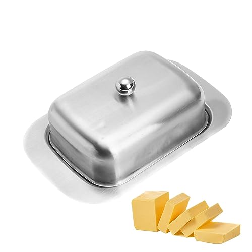 Butterdose mit Stahlboden, weißer Butter-Kühlschrank-Aufbewahrungsbehälter, Butteraufbewahrungsbox, langlebige Butterbox aus Metall mit Deckel, rutschfester Butterhalter für Heim- und Küchendekoration von Youding