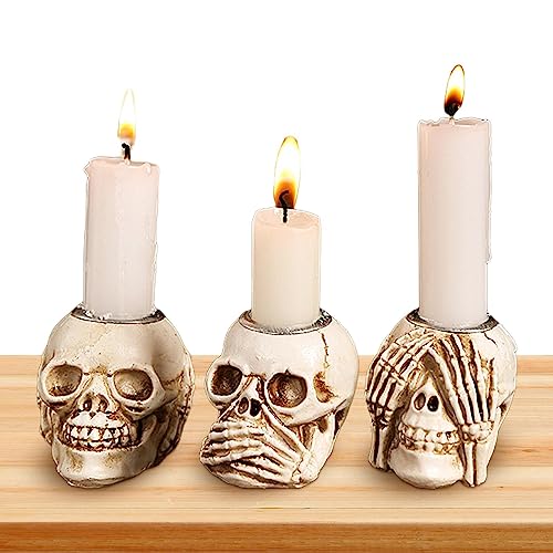 Kerzenhalter Tod | Handwerk Kerzenständer aus Harz | Gruselige Kerzenhalter Totenkopf Skelett Dekor Vintage Kerzenhalter Harz für Wohnzimmer Schlafzimmer Youding von Youding