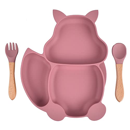 Youery Baby Teller Schüssel, Baby Essen Geschirr Set Mini Silikon Tischset für Baby Teller Baby Rutschfest Babyteller mit Saugnapf Kinderteller mit Saugnapf (Rosa) von Youery