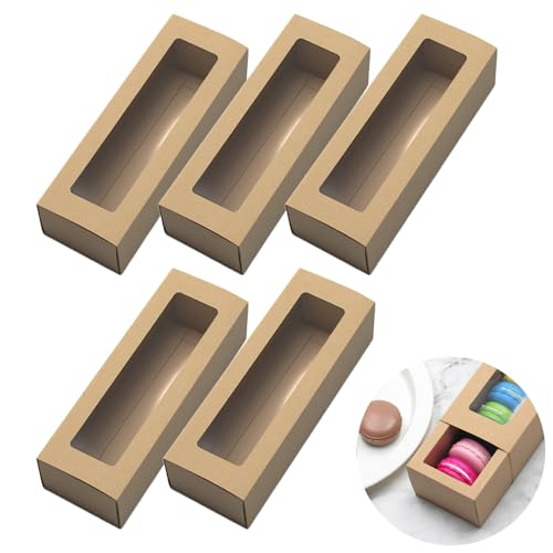 Youery 10er-Set Macarons Box mit Sichtfenster Lebensmittelechte Cupcake & Cookie Verpackung, 20.5x7x5cm Kleine Transparente Geschenkbox für Hobbybäcker, Haushalte & Handwerker (Braun) von Youery