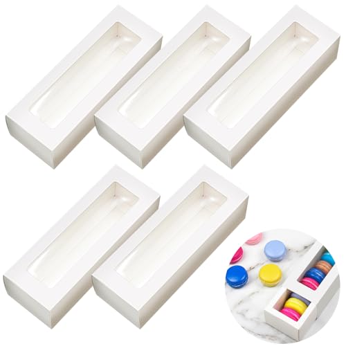 Youery 10er-Set Macarons Box mit Sichtfenster Lebensmittelechte Cupcake & Cookie Verpackung, 20.5x7x5cm Kleine Transparente Geschenkbox für Hobbybäcker, Haushalte & Handwerker (Weiß) von Youery