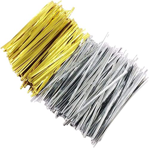 Youery 2 Packungen Insgesamt 2000 Stück Twist Ties,Twist Ties for Bindestreifen,Metallischen Bindebaender Tütenclips Verschluss für Gefrierbeutel（Silber und Gold） von Youery