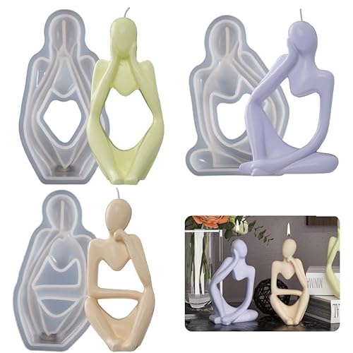 Youery 3 Stück Kerzenform Silikon,Abstrakte Denker Silikon Kerzenformen, 3D Denker Statue Epoxidharz Formen, Kerzen Silikonformen, Kerzen Gießen Form für Duftkerze, Seife, Home Decor von Youery