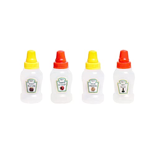 Youery 4 Stück Mini Quetschflasche, 25ml Saucenflasche, Plastik Quetschflasche, Wiederverwendbar Sauce Squeeze Flasche, Tragbare Saucenflasche für Ketchup, Honigsauce, Salatdressing, Sojasauce. von Youery