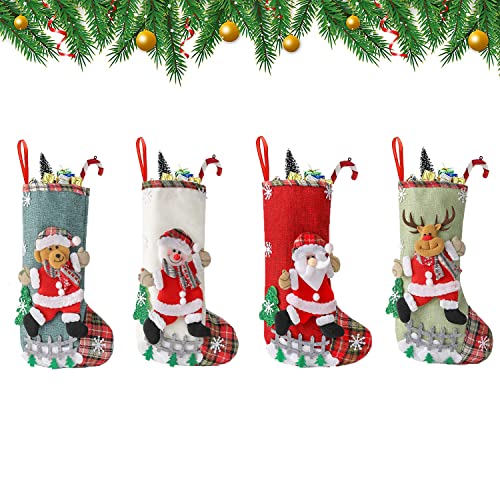Youery 4 Stück Weihnachtsstrumpf, Weihnachtsbaum Geschenktüte Bonbontasche, Weihnachten Christmas Stocking für Weihnachtsbaum Kamin Deko, Weihnachtssocken für Weihnachten Geschenke von Youery