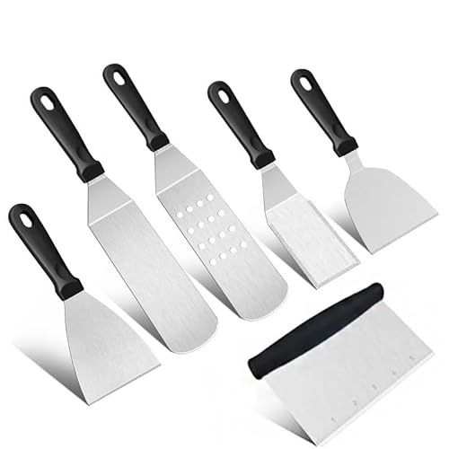 Youery Grillspachtel Set,Edelstahl Grill Zubehör 6 Stücke Top Grillspachtel Set, Grillbesteck und BBQ Plancha Zubehör Set,Idee für Grillen im Freien, Teppanyaki und Camping von Youery