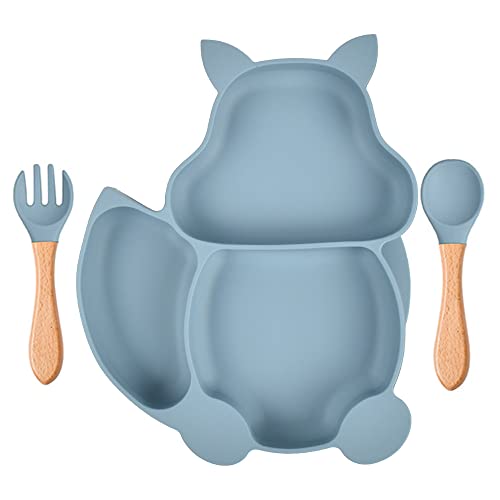 Youery Baby Teller Schüssel,Baby Essen Geschirr Set Mini Silikon Tischset für Baby Teller Baby Rutschfest Babyteller mit Saugnapf Kinderteller mit Saugnapf (Blau) von Youery