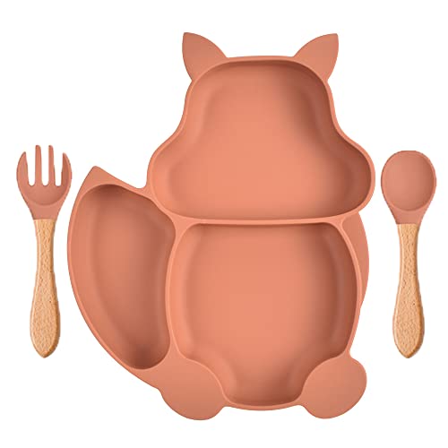 Youery Baby Teller Schüssel,Baby Essen Geschirr Set Mini Silikon Tischset für Teller Rutschfest Babyteller mit Saugnapf Kinderteller mit Saugnapf (Orange) von Youery