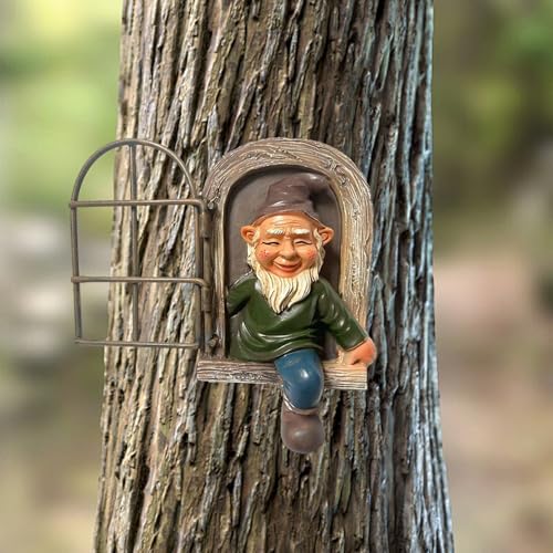 Youery Gartenzwerg, Gartenzwerge für Außen, Garten Ornamente, Baumstamm Deko, Wasserfest Gartenwichtel Gartendeko, Lustig Gartenzwerge, Baum Fensterharz Dekorative Ornament von Youery