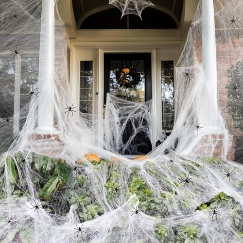 Youery Halloween Deko Set, 200g Halloween Deko Spinnennetz, 60Künstliche Spinnen, Perfekt für Innen, Außen, Tür Fenster Kamin Häuser Spukhaus&Partyzubehör, Spider Horror Elements von Youery