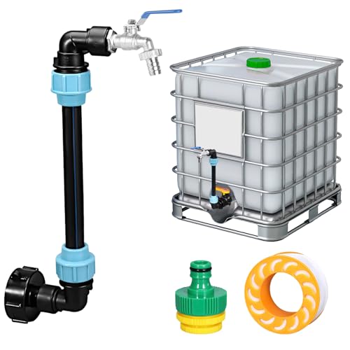 Youery IBC 3/4" Schwanenhals Auslaufhahn, IBC Tank Zubehör aus Messing für Regenwassertank & 1000L Container, Inkl. Dichtband & Gartenschlauch Adapter (25cm) von Youery