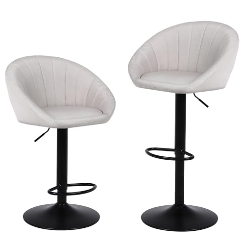 Youhauchair Barhocker 2er Set, Höhenverstellbar, Atmungsaktives und Schmutzabweisendes Leinengewebe, Mit Lehne und Fußstütze, Beige von Youhauchair