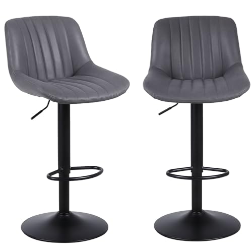 Youhauchair Barhocker 2er Set, Drehbare Barhocker mit Lehne, Barhocker Höhenverstellbar aus PU-Leder, Moderner Barstuhl Küchenhocker Bar Hocker Bar Stool, Dunkelgrau von Youhauchair