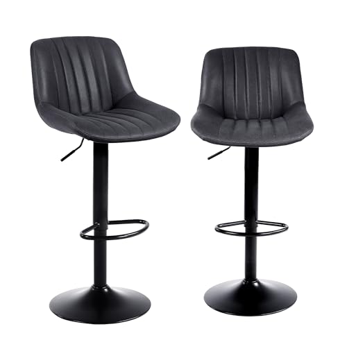 Youhauchair Barhocker 2er Set, Drehbare Barhocker mit Lehne, Höhenverstellbar aus PU-Leder, Moderner Barstuhl Küchenhocker Bar Hocker Bar Stool, Schwarz von Youhauchair