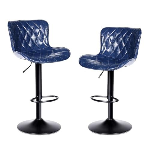 Youhauchair Barhocker 2er Set, Wasserdichtes Leder, Barhocker Höhenverstellbar, Mit Lehne und Fußstütze, Küchenhocker Bar Hocker Bar Stool, Blau von Youhauchair