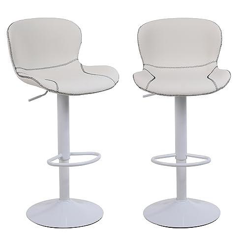 Youhauchair Barhocker 2er Set, Barhocker Höhenverstellbar aus PU-Leder, wasserdicht und verschleißfest, Barhocker mit Lehne, Drehbarer bar Stool, modern, Weiß von Youhauchair