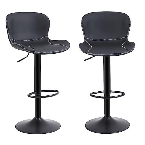 Youhauchair Barhocker 2er Set, Höhenverstellbar aus PU-Leder, wasserdicht und verschleißfest, Barhocker mit Lehne, Drehbarer bar Stool, modern, Schwarz von Youhauchair
