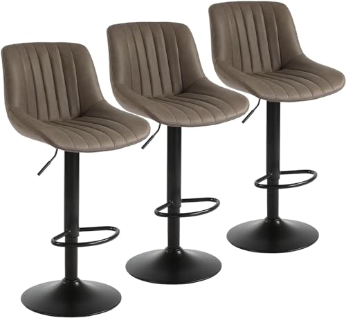 Youhauchair Barhocker 3er Set, Drehbare Barhocker mit Lehne, Barhocker Höhenverstellbar aus PU-Leder, Moderner Barstuhl Küchenhocker Bar Hocker Bar Stool, Braun von Youhauchair