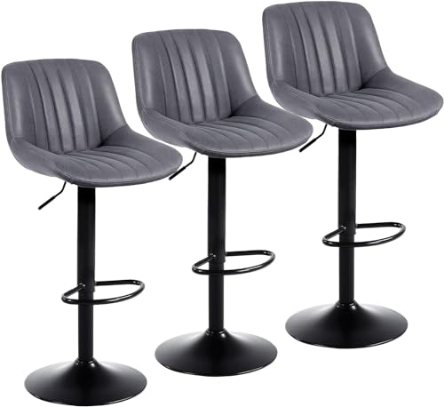 Youhauchair Barhocker 3er Set, Drehbare Barhocker mit Lehne, Höhenverstellbar aus PU-Leder, Moderner Barstuhl Küchenhocker Bar Hocker Bar Stool, Dunkelgrau von Youhauchair