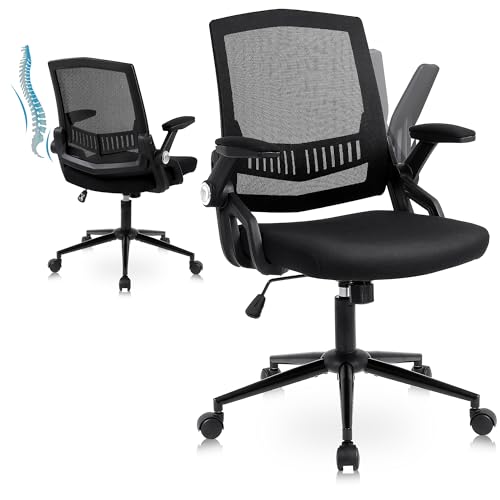 Youhauchair Bürostuhl, Schreibtischstuhl mit Hochklappbaren Armlehnen, Bürostuhl Ergonomisch mit Gepolstertem Arm und Sitz, Office Chair Höhenverstellbar Drehstuhl, Schwarz von Youhauchair