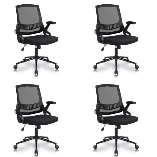 Youhauchair Bürostuhl 4er Set, Schreibtischstuhl Ergonomisch mit Hochklappbaren Armlehnen, Office Chair Drehstuhl mit Gepolstertem Arm und Sitz, 360°Drehbar Höhenverstellbar Schreibtisch Stuhl von Youhauchair