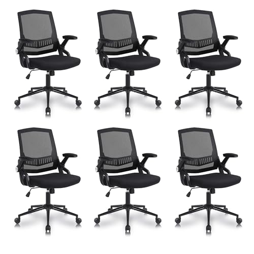 Youhauchair Bürostuhl 6er Set, Schreibtischstuhl Ergonomisch mit Hochklappbaren Armlehnen, Office Chair Drehstuhl mit Gepolstertem Arm und Sitz, 360°Drehbar Höhenverstellbar Schreibtisch Stuhl von Youhauchair