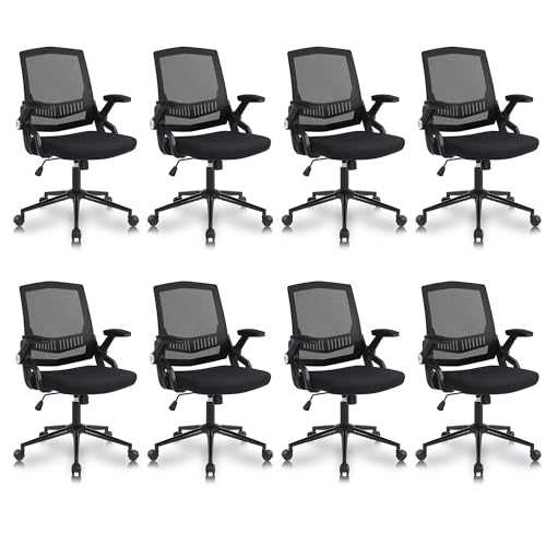 Youhauchair Bürostuhl 8er Set, Schreibtischstuhl Ergonomisch mit Hochklappbaren Armlehnen, Office Chair Drehstuhl mit Gepolstertem Arm und Sitz, 360°Drehbar Höhenverstellbar Schreibtisch Stuhl von Youhauchair