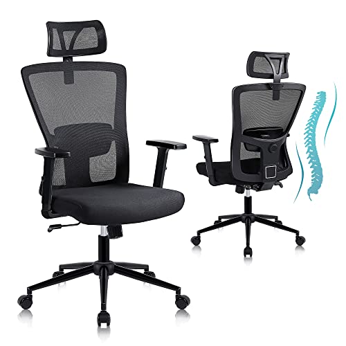 Youhauchair Bürostuhl Ergonomisch, Schreibtischstuhl mit Verstellbarer Kopfstütze und Armlehnen, Office Chair Hoher Rücken Ergonomischer Bürostuhl mit Wippfunktion, Drehstuhl für Home Office von Youhauchair