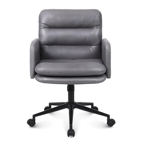 Youhauchair Schreibtischstuhl, Kunstleder gepolsterter Bürostuhl, bequemer und atmungsaktiver Drehstuhl für den Sommer, höhenverstellbarer Schminktisch Stuhl, Office Chair, Dunkelgrau von Youhauchair