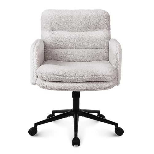 Youhauchair Schreibtischstuhl, Schminktisch Stuhl aus Kunstpelz, Bequemer Drehstuhl Schreibtisch Stuhl, Bürostuhl Ergonomisch mit Verstellbarer Höhe, Creme von Youhauchair