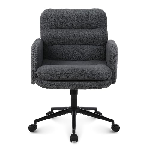 Youhauchair Schreibtischstuhl, Schminktisch Stuhl aus Kunstpelz, Bequemer Drehstuhl Schreibtisch Stuhl, Bürostuhl Ergonomisch mit Verstellbarer Höhe, Dunkelgrau von Youhauchair