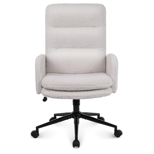 Youhauchair Schreibtischstuhl aus Kaschmir, Bürostuhl Ergonomisch mit hoher Rückenlehne, Bequemer Schminktisch Stuhl, Drehstuhl Schreibtisch Stuhl mit Verstellbarer Höhe, Creme von Youhauchair