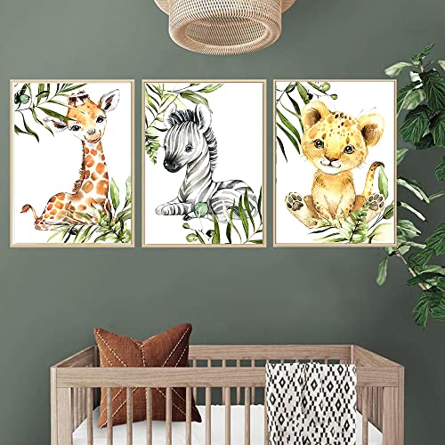 Poster Tiere Baby a3 Bilder Dschungeltiere Safari Giraffe Zebra Löwe 30 x 40 cm Kunstdruck Waldtiere Leinwand Dekoration Schlafzimmer Kinder Jungen Mädchen Geschenk ohne Rahmen von Youihom