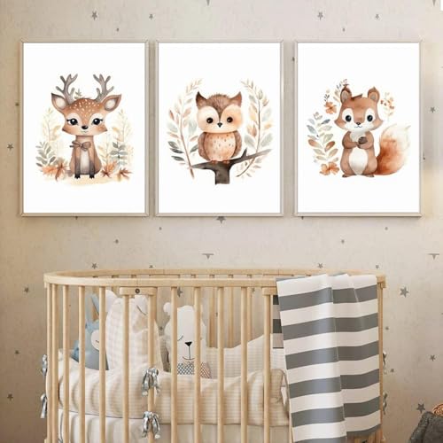 Youihom 3 Bilder Babyzimmer Tiere Eichhörnchen Eule Hirsch Braun Poster Safari Kinderzimmer 30x40 Wandbilder Baby Mädchen Junge Kinder Bild Leinwand ohne Rahmen Youihom 3 Bilder Babyzimmer Tiere Eichhörnchen Eule Hirsch Braun Poster Safari Kinderzimmer 30x40 Wandbilder Baby Mädchen Junge Kinder Bild Leinwand ohne Rahmen von Youihom