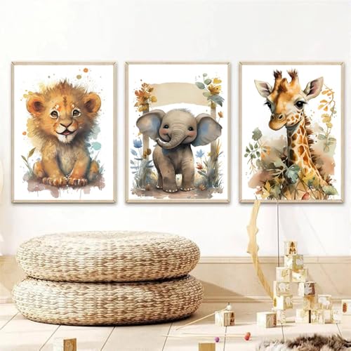 Youihom 3 Bilder Kinderzimmer Waldtiere Baby Junge Poster Set Beige Tiere Bild Dschungel Kinder Wandbilder Safari Kinderzimmer Deko Boho Junge Mädchen Leinwand ohne Rahmen (YHH016–40x50cm) von Youihom